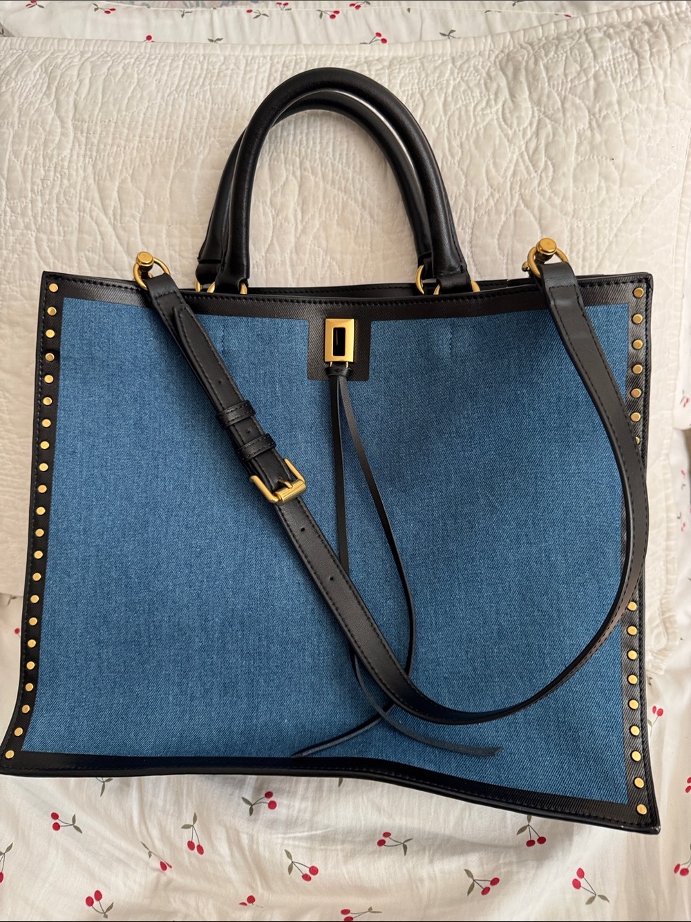 Rebecca Minkoff Blue Denim Tote with Black Trim & Gold Hardware
